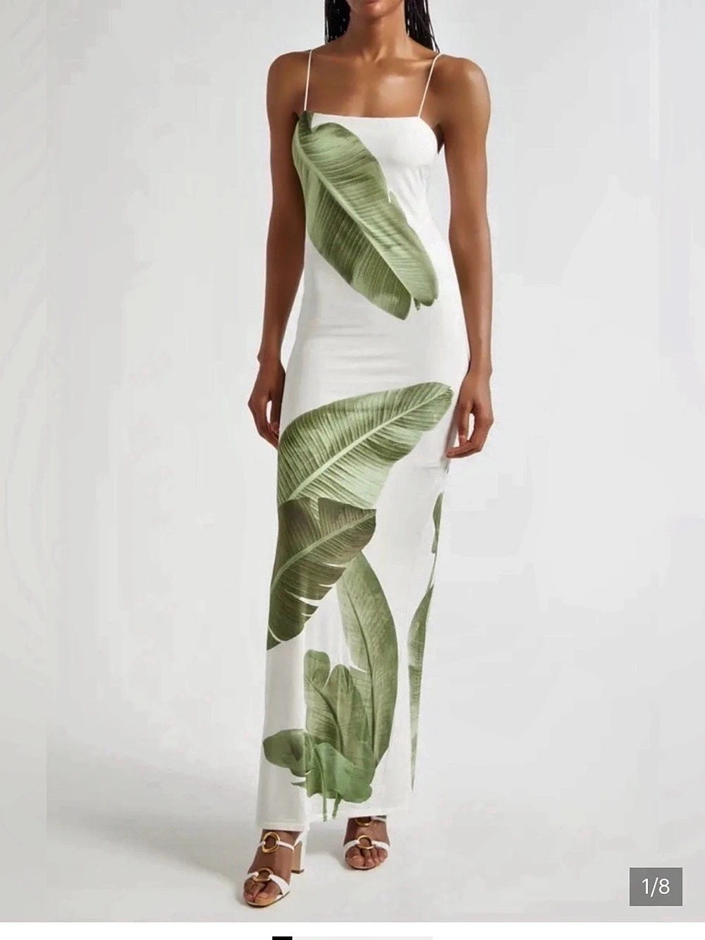 Alice + Olivia Fifi Palm Column Maxi Dress White & Green Like New